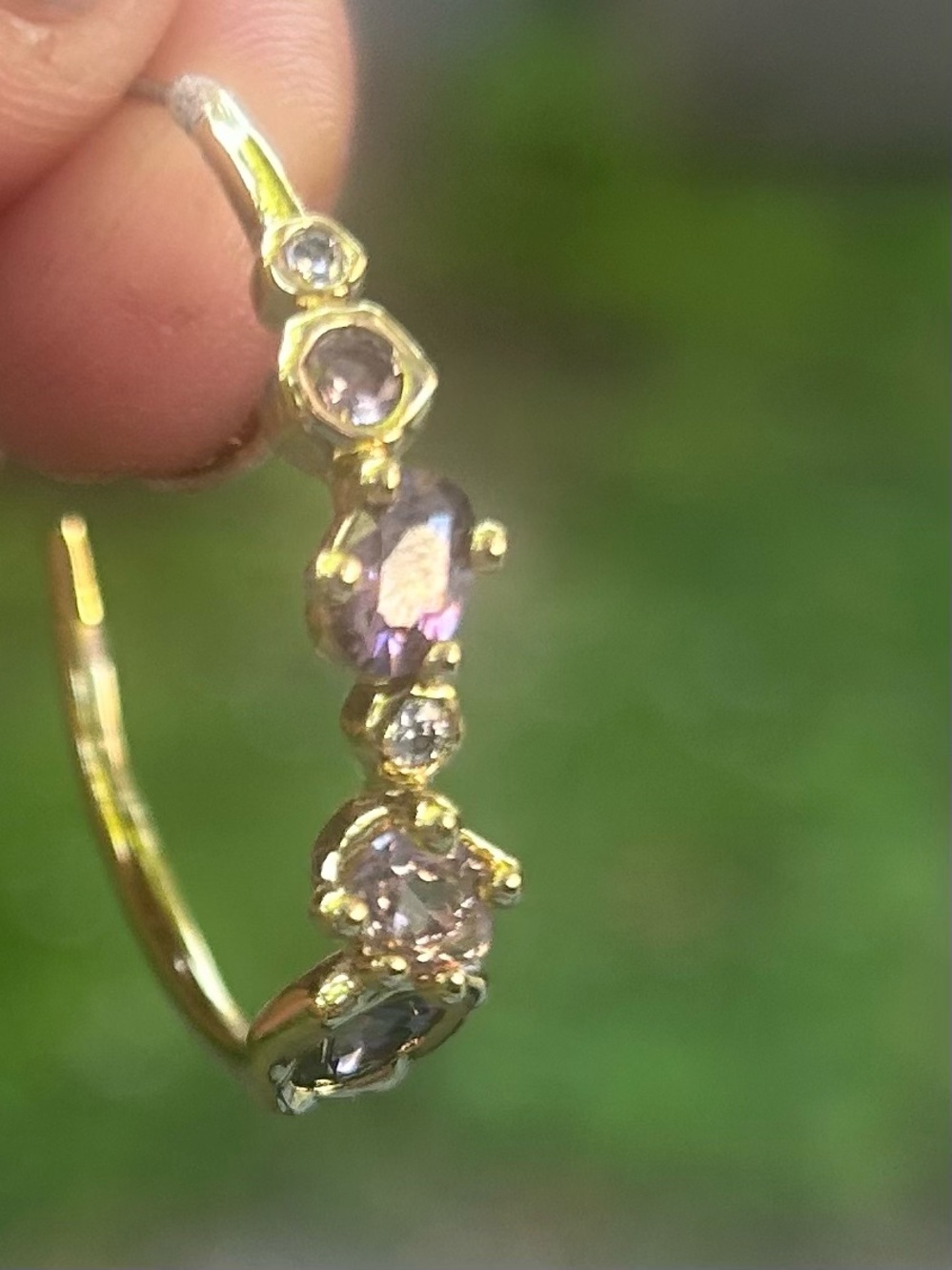 Alexis Bittar Gold Hoop Earrings with Purple and Clear Stones